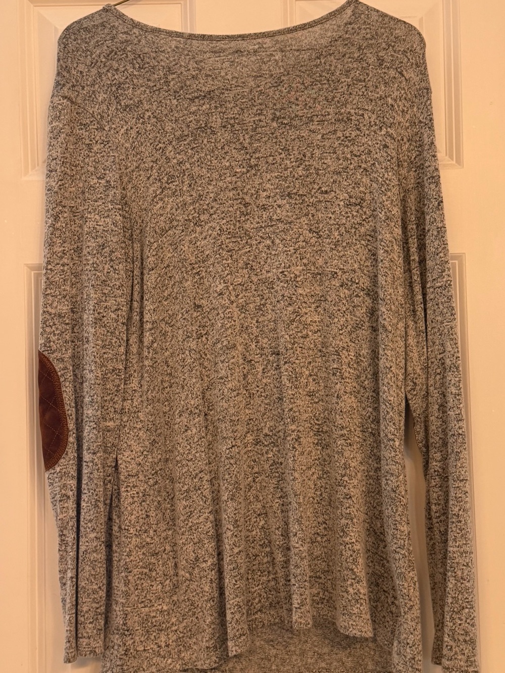 Cozy Gray Marled Long-Sleeve Sweater with Elbow Patch